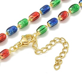 Brass Enamel Column Link Chain Necklaces, Real 18K Gold Plated, Lead Free & Cadmium Free & Nickel Free, Long-Lasting Plated