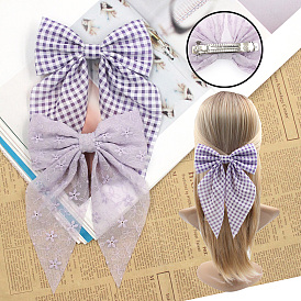 600Pcs 2Styles Tartan & Flower Pattern Bowknot Polyester Hair Barrettes, with Iron Clips, for Women Girls