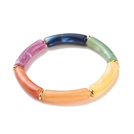 Imitation Gemstone Acrylic Curved Tube Beaded Stretch Bracelet, Chunky Bracelet for Women