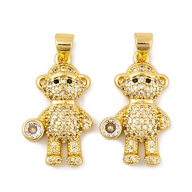 Brass Micro Pave Cubic Zirconia Pendants, Real 18K Gold Plated Bear Charms