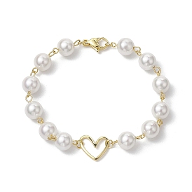 8mm Round Shell Pearl & Brass Heart Link Bracelets for Women