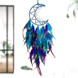 Iron Pendant Decoration, Moon Woven Net/Web with Feather for Home Hanging Decorations