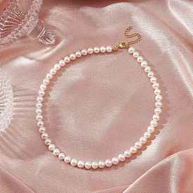 Ожерелья из натурального культивированного пресноводного жемчуга круглой формы, с 304 концевыми цепями из нержавеющей стали, цвет морской раковины