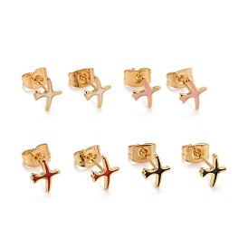 304 Stainless Steel Enamel Stud Earrings, with 316 Surgical Stainless Steel Pin, Golden, Bird
