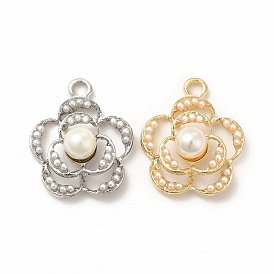 Pendentifs en plastique imitation perle abs, avec les accessoires en alliage, charme de fleur