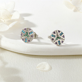 Серьги-гвоздики из фианита, плоско-круглые