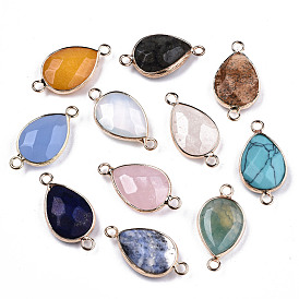 Gemstone Links Connectors, with Brass Findings, Faceted, Teardrop