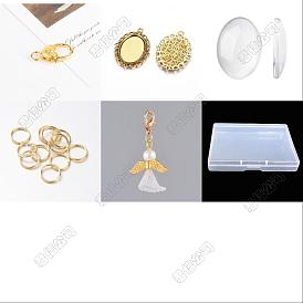 DIY Blank Oval & Engel Legierung Hochzeitsstrauß Charm Making Kit, Herstellung von Anhängerdekorationen