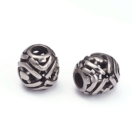 304 Stainless Steel European Beads, Large Hole Beads, Hollow, Oval