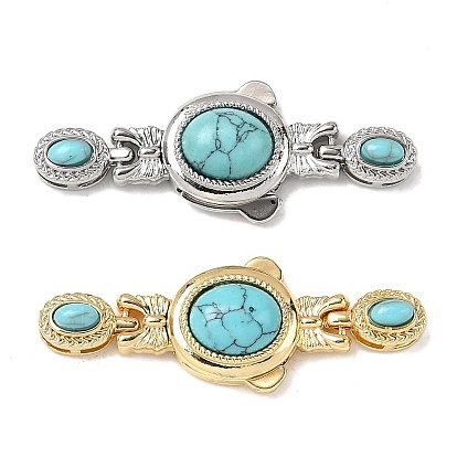 Застежки латунные коробки, с синтетическими бирюзовый, овальные