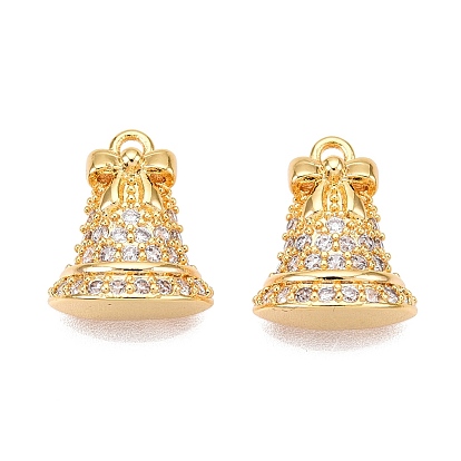 Подвески из латуни с прозрачными кубическими цирконами и паве на рождественскую тематику, рождественские колокольчики