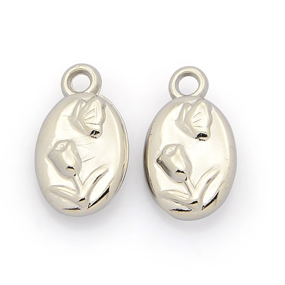 CCB Plastic Pendants, Oval Carved Flower and Butterfly, 19x11x4mm, Hole: 2mm