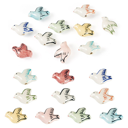 10Pcs 10 Colors Handmade Porcelain Beads, Pigeon, Famille Rose Porcelain