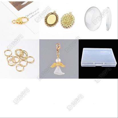 DIY Blank Oval & Engel Legierung Hochzeitsstrauß Charm Making Kit, Herstellung von Anhängerdekorationen