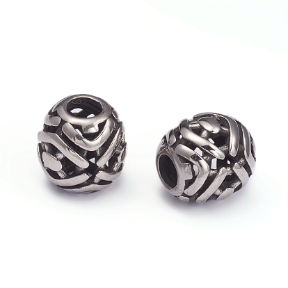 304 Stainless Steel European Beads, Large Hole Beads, Hollow, Oval