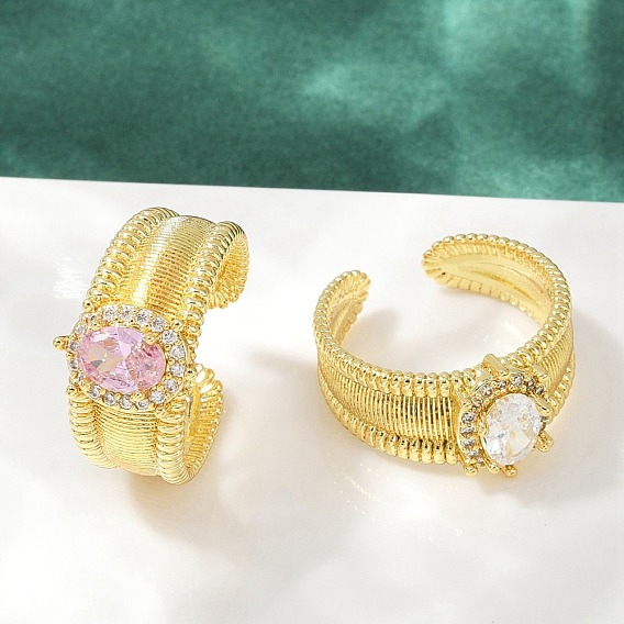 Открытые манжеты из латуни с микропаве и цирконием для женщин, овальные, стойки покрытие, прочное покрытие, без кадмия и без свинца