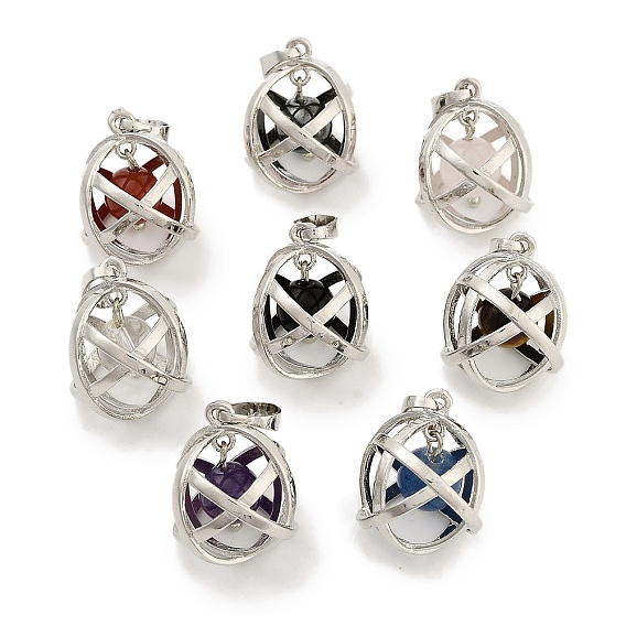 Круглые подвески-шарики из натуральных драгоценных камней, овальные подвески из латуни платинового цвета с покрытием стойки, без кадмия и без свинца