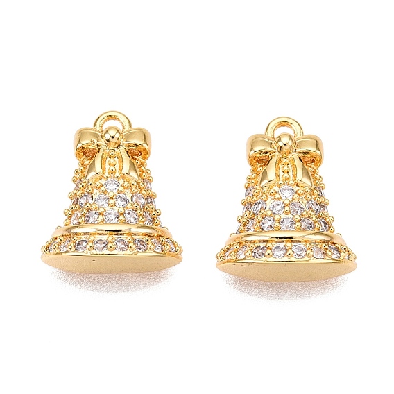 Подвески из латуни с прозрачными кубическими цирконами и паве на рождественскую тематику, рождественские колокольчики