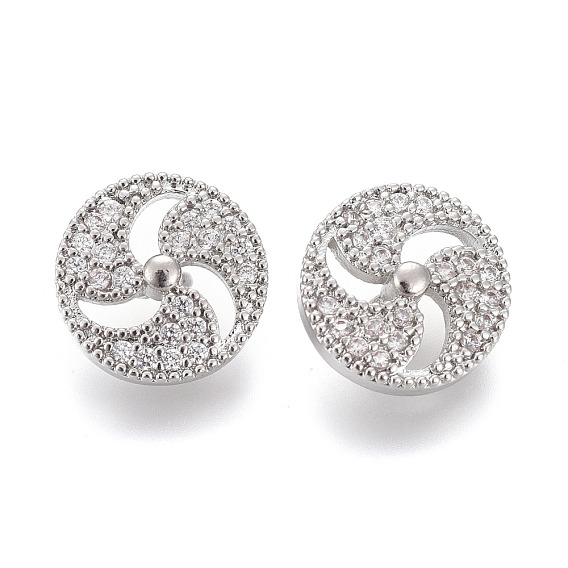 Пуговицы на хвостовике из латуни с микропейвом и прозрачным кубическим цирконием, плоско-круглые