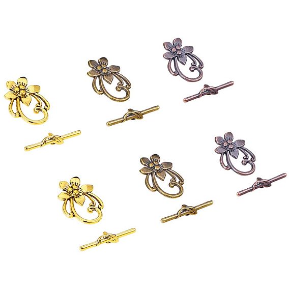 Tibetan Silver Toggle Clasps, Flower