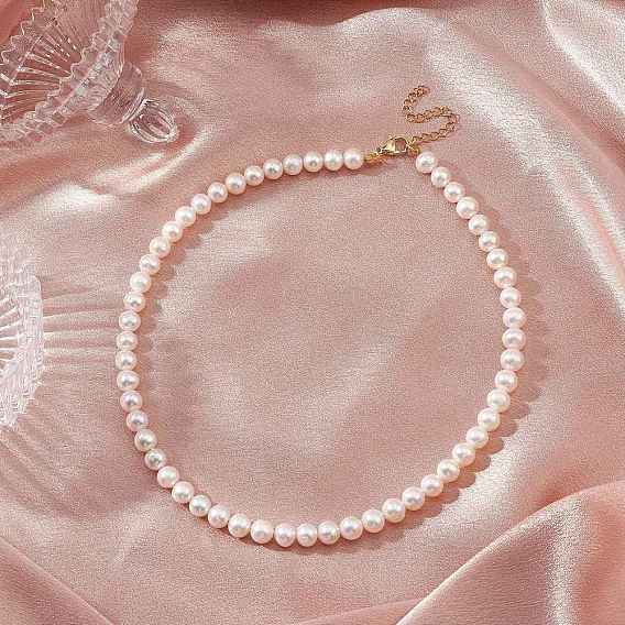 Ожерелья из натурального культивированного пресноводного жемчуга круглой формы, с 304 концевыми цепями из нержавеющей стали, цвет морской раковины