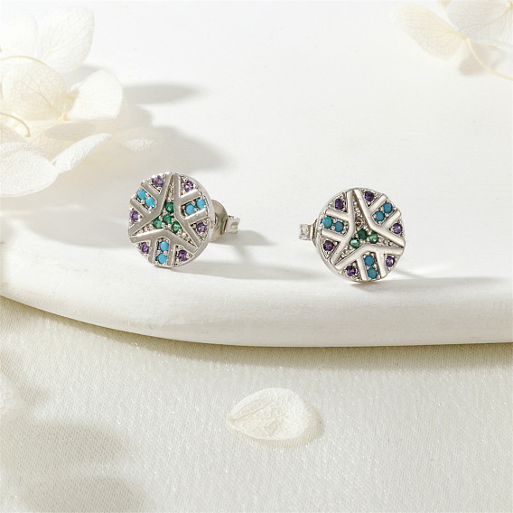 Серьги-гвоздики из фианита, плоско-круглые