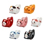 7Pcs 7 Colors Handmade Porcelain Beads, Cat Shape, Printed & Bright Glazed