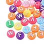 Plating Opaque Acrylic Beads, Metal Enlaced, Flat Round with Letter