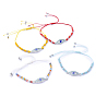 Adjustable Nylon Thread Braided Bead Bracelets, with 201 Stainless Steel Beads, Glass Beads and Alloy Enamel Links, Evil Eye