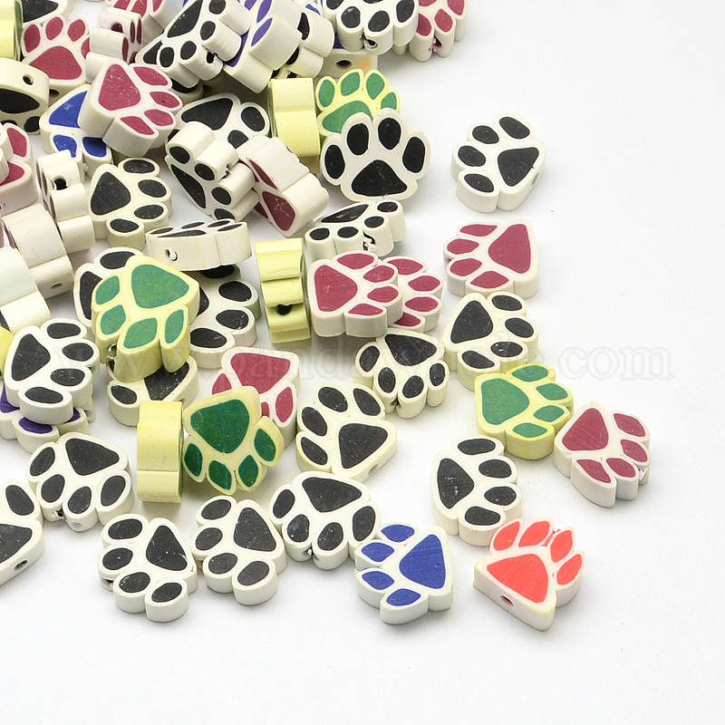Wholesale Handmade Polymer Clay Beads, Dog Paw Prints, 1316x1215x58mm, Hole 23mm in bulk