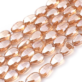 Electroplate Glass Beads Strands, Pearl Luster Plated, Faceted, Teardrop