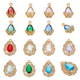 14 шт 14 стили латунные микропаве прозрачные кубические циркониевые подвески, слезинки, со стеклом, граненые