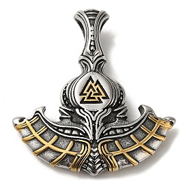 Viking 304 Stainless Steel Big Pendants, Thor's Axe with Valknut Charm