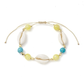 Bracelets de perles tressées rondes en turquoise synthétique et jade mashan naturel de 1 mm, Bracelets réglables en coquillage de cauris pour femmes et hommes, plage d'été