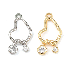 Латунные микропаве прозрачные подвески с фианитом, кольцо в форме сердца с плоским кругом, без кадмия, без никеля и без свинца