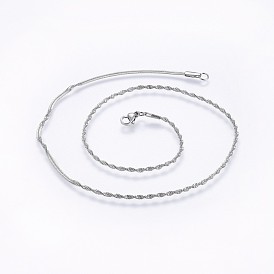 304 Stainless Steel Singapore Chain Necklaces, Water Wave Chain Necklaces, with Lobster Claw Clasps