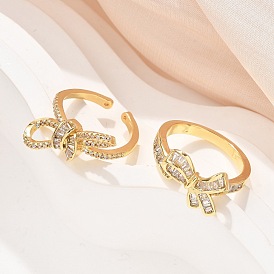 Кольца из латуни с микропаве, прозрачные кольца с кубическим цирконием, без кадмия и без свинца, бантом