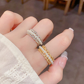 Латунные кружевные кольца-манжеты с имитацией жемчуга для женщин