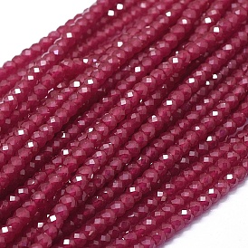 Lab Grown Red Corundum Beads Strands, Dyed & Heated, Faceted, Rondelle