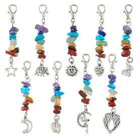 Подвески с подвесками из драгоценных камней чакра, с застежками-когтями из цинкового сплава и подвесками из сплава в тибетском стиле, разнообразные