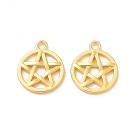 Rack Plating Alloy Pendants, Cadmium Free & Lead Free & Nickle Free, Round Ring with Star Charm