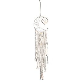 Bohemian Style Cotton Pendant Decorations, with Wood Beads, Moon