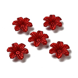 Rubberized Style Opaque Acrylic Bead Caps, Frosted, 6-Petal Flower