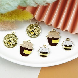 Alloy Enamel Pendants, Golden, Bee & Honey Jar Charm