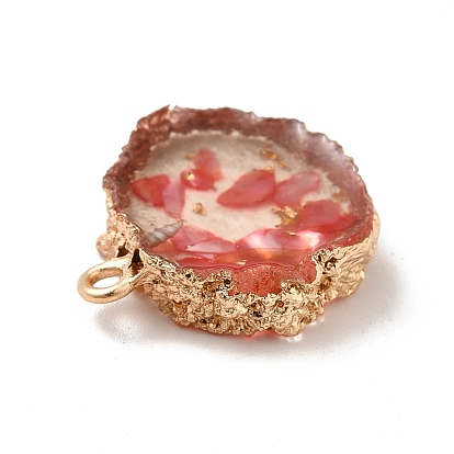 Transparent Resin Pendants, Nuggets Charm, with Light Gold Tone Iron Findings and Gold Foil