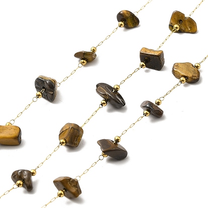 Placage ionique (ip) 316 chaînes de trombones en acier inoxydable chirurgical, avec des perles de pépites de pierres précieuses, soudé, réel 18 k plaqué or, avec bobine