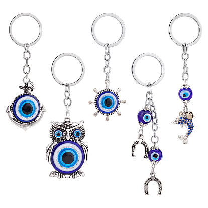 Alloy Keychain, with Glass Beads, Mixed Shapes