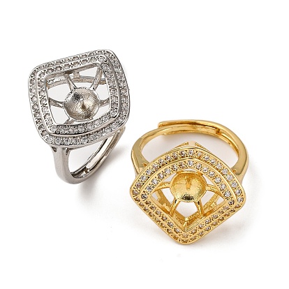 Ромбовидная латунь микропаве прозрачный кубический цирконий регулируемые настройки кольца, за половину пробурено бисера, без кадмия и без свинца, стойки покрытие, долговечный