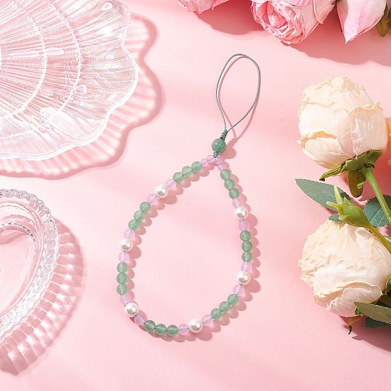 Ремешки для мобильных телефонов из натурального и окрашенного малайзийского нефрита, с нейлоновыми нитями и ракушечным жемчугом