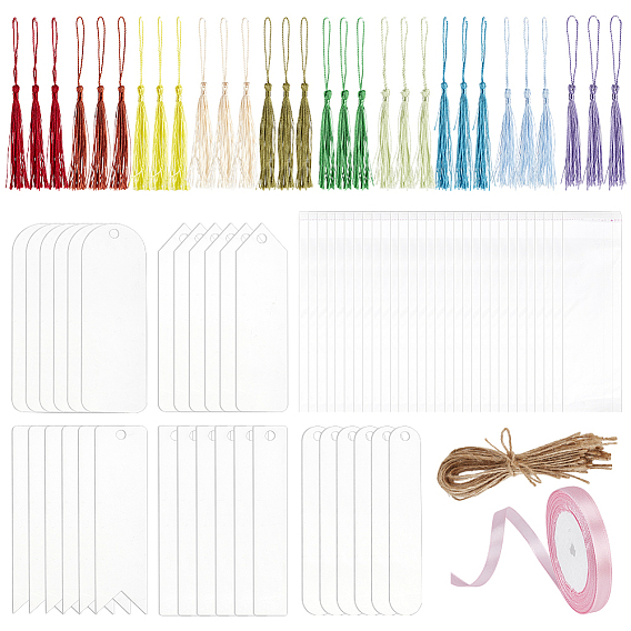 Набор для изготовления акриловых закладок с кисточками, 25 лента из полиэстера в ярдах, цепочки для бирок из джутового шнура, целлофановые пакеты, OPP материала